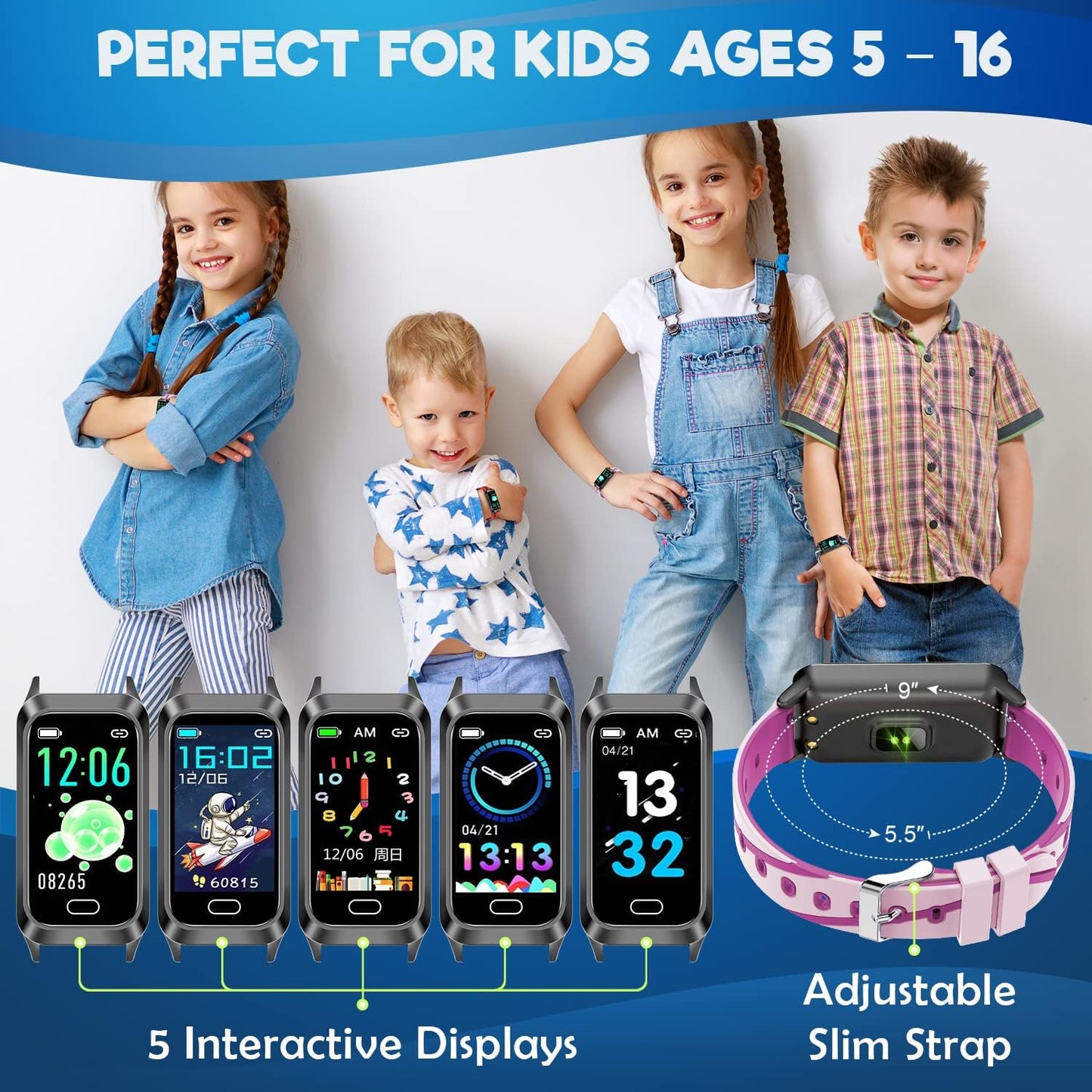 Kids Fitness Tracker for Kids Age 5-16 (5 Colors),Waterproof Kids Fitness Watch,Kids Pedometer Watch,Watch for Kids,Step/Activity Tracker for Kids,Easy to Use Kids Tracker Watch (Pink)