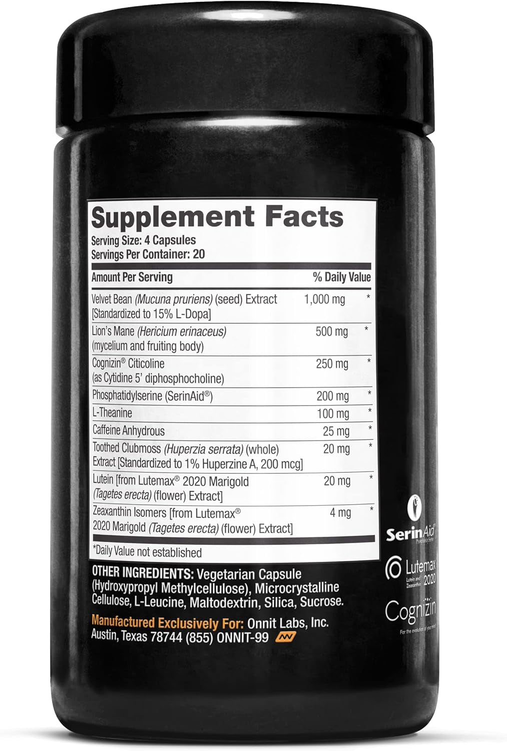 Alpha Brain Black Label Capsule (80Ct) Premium Citicoline Brain Supplement - Focus, Concentration & Memory - Lion'S Mane, Hericium Erinaceus, L Theanine & Mucuna Pruriens