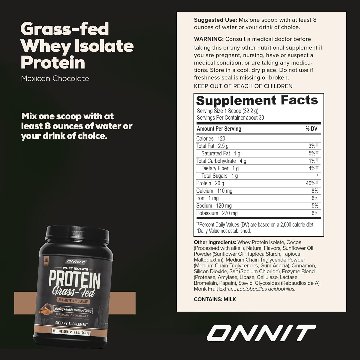 Grass Fed Whey Isolate Protein - Mexican Chocolate (20 Servings)