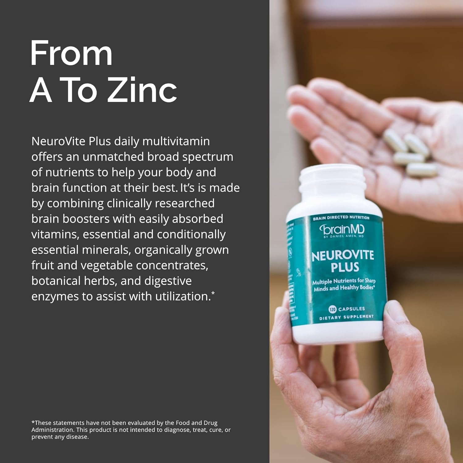 Dr Amen  Neurovite plus - 120 Capsules - Multivitamin & Mineral Supplement - 30 Servings