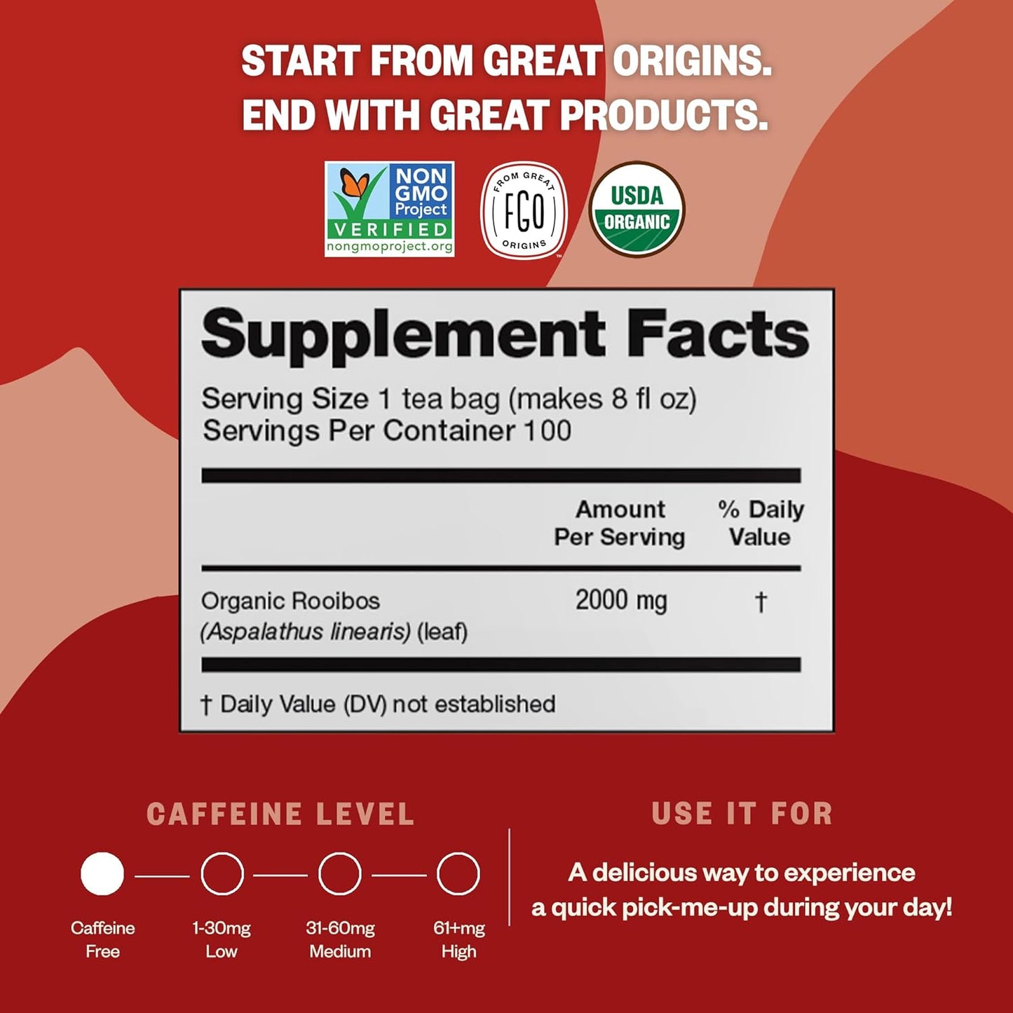 Organic Rooibos Tea, Eco-Conscious Tea Bags, 100 Count, Packaging May Vary (Pack of 1)