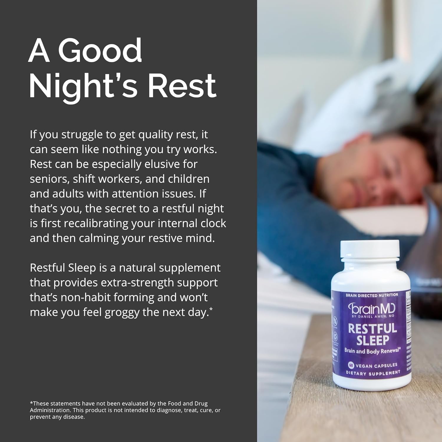 Restful Sleep - Supports Brain & Body Renewal - with Melatonin, Valerian Extract, GABA & Magnesium - 30 Servings