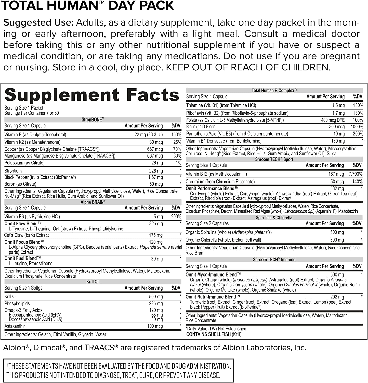 Total Human Day and Night Vitamin Packs for Men and Women,Capsule, 30-Day Supply - Adult Multivitamin