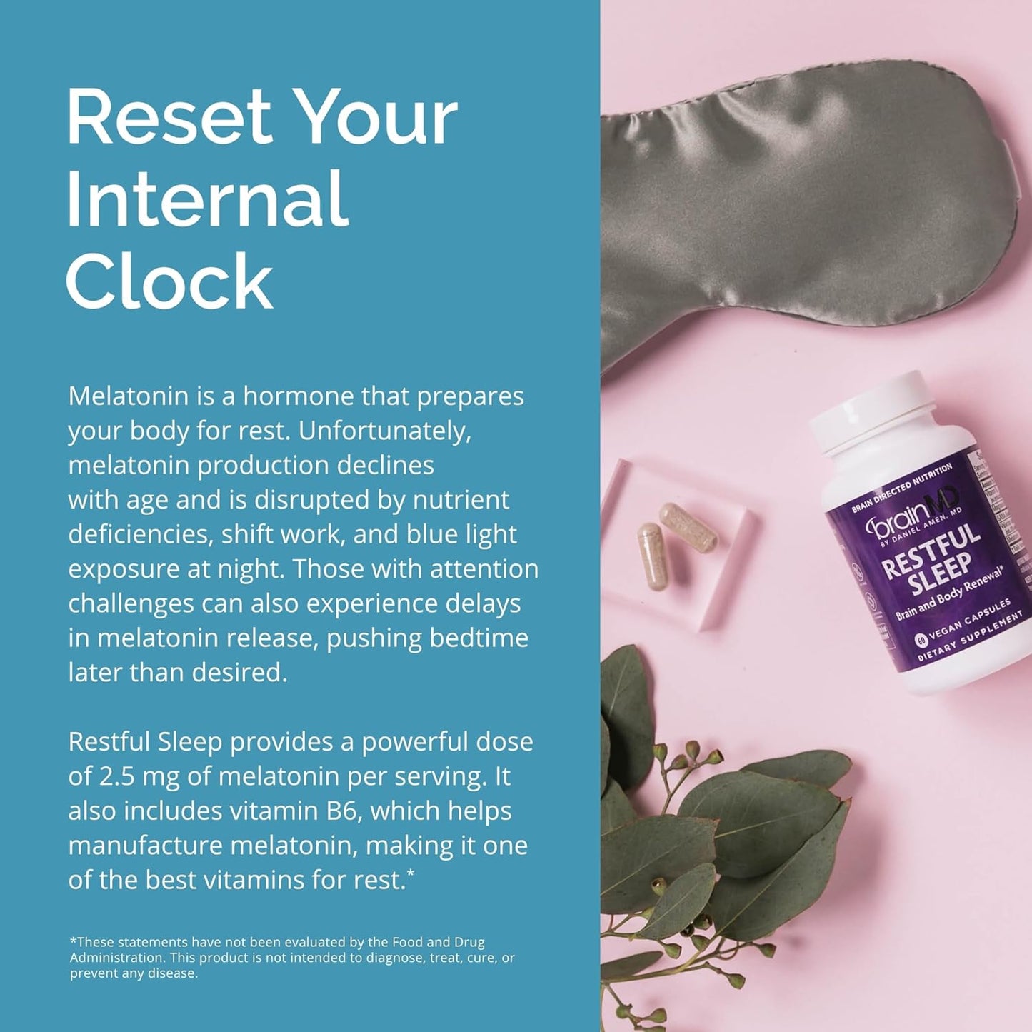 Restful Sleep - Supports Brain & Body Renewal - with Melatonin, Valerian Extract, GABA & Magnesium - 30 Servings