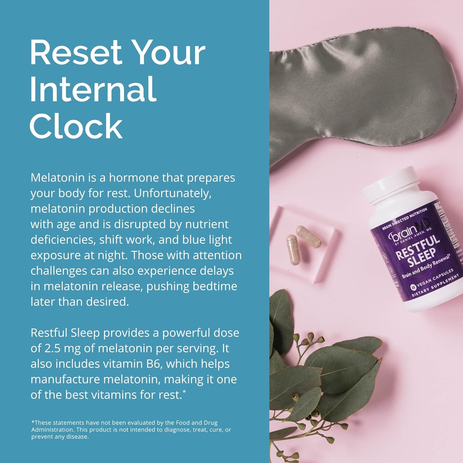 Restful Sleep - Supports Brain & Body Renewal - with Melatonin, Valerian Extract, GABA & Magnesium - 30 Servings