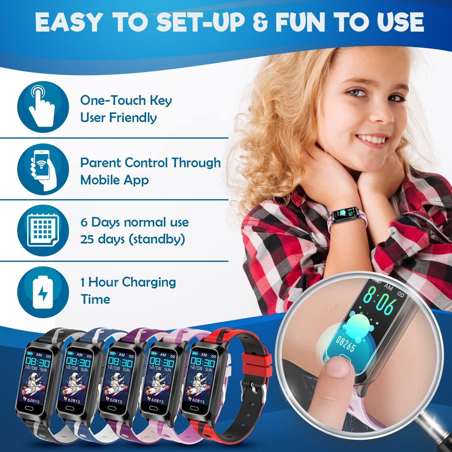 Kids Fitness Tracker for Kids Age 5-16 (5 Colors)，Waterproof Kids Fitness Watch，Kids Pedometer Watch，Watch for Kids，Step/Activity Tracker for Kids，Easy to Use Kids Tracker Watch (Pink)