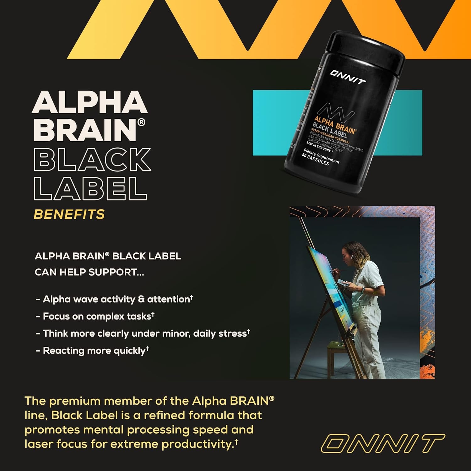 Alpha Brain Black Label Capsule (80Ct) Premium Citicoline Brain Supplement - Focus, Concentration & Memory - Lion'S Mane, Hericium Erinaceus, L Theanine & Mucuna Pruriens