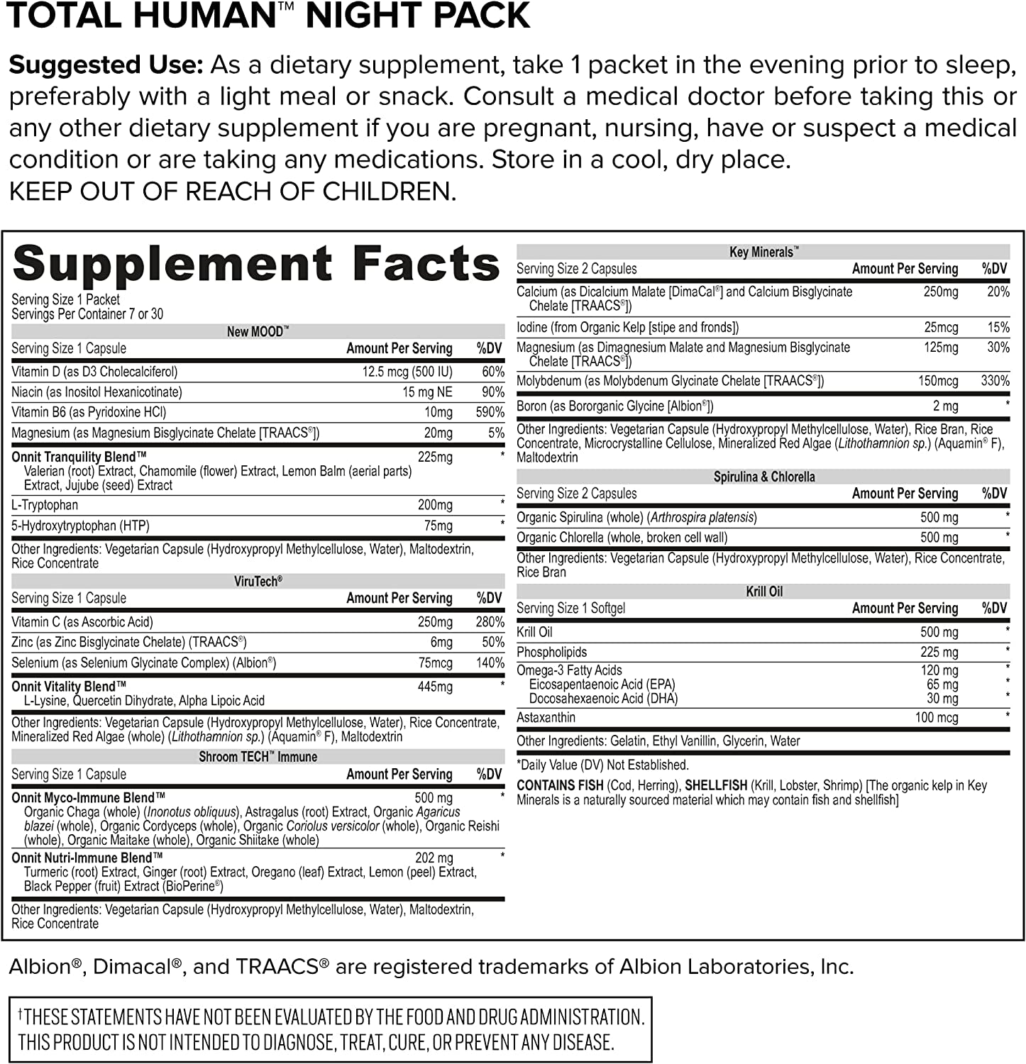 Total Human Day and Night Vitamin Packs for Men and Women,Capsule, 30-Day Supply - Adult Multivitamin