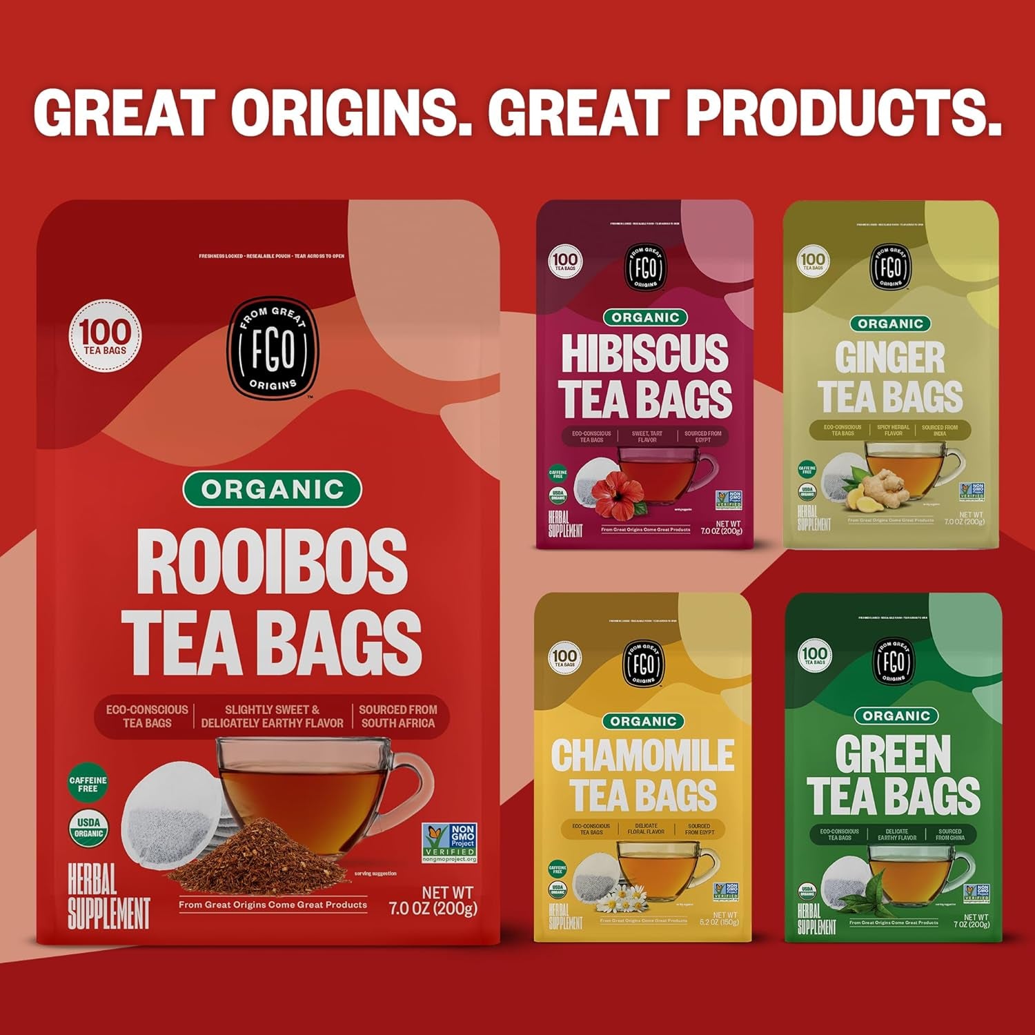 Organic Rooibos Tea, Eco-Conscious Tea Bags, 100 Count, Packaging May Vary (Pack of 1)