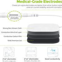 Dual Channel TENS Unit Muscle Stimulator (Family Pack), 20 Modes Rechargeable TENS Machine with Huge Pack of 24 Pcs Reusable TENS Unit Electrode Pads (2"X2" 16Pcs, 2"X4" 8Pcs)