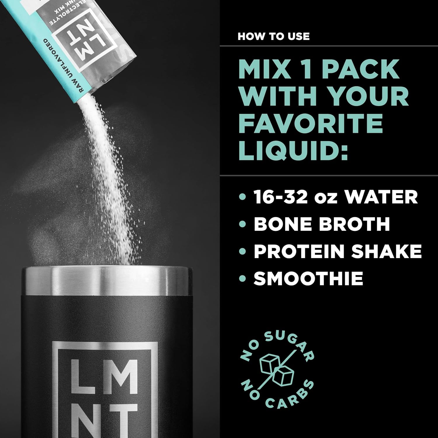 LMNT Zero Sugar Electrolytes - Raw Unflavored Salt | Drink Mix | 30-Count
